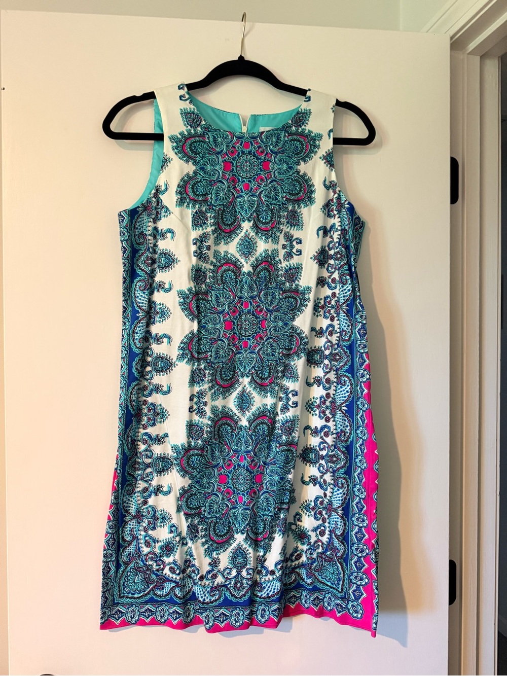 London Times Turquoise & Pink Printed Sleeveless Shift Dress NWT SIZE 8